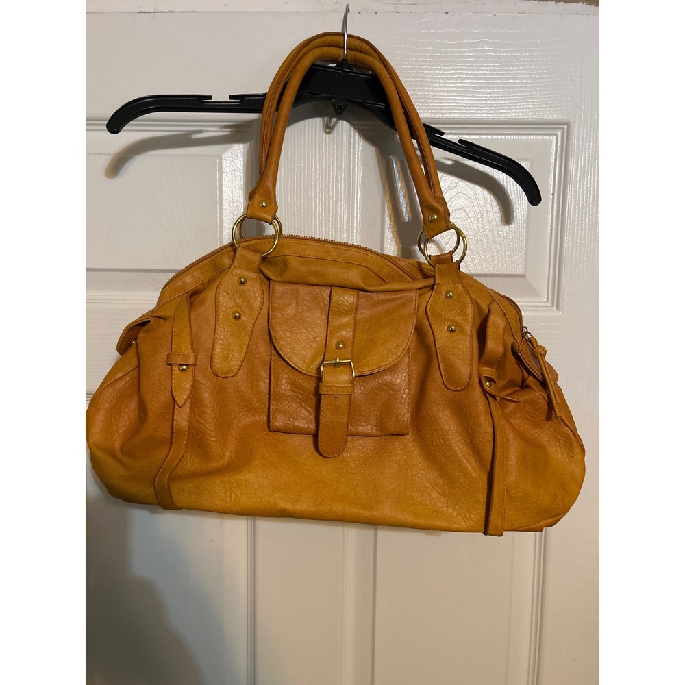 Cato Mustard Yellow Faux Leather Satchel Bag Leopard Print Lining Gold Hardware